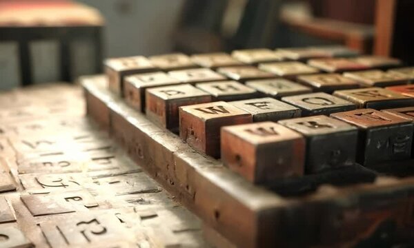 Old-fashioned letterpress with type blocks, Video