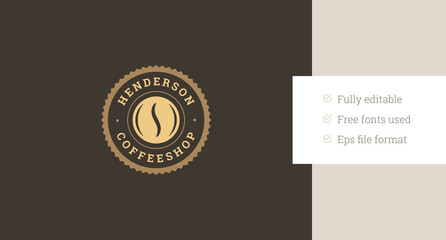 Coffee shop morning caffeine beverage seal retro circle logo design template vector flat illustration. Aroma breakfast drink store cafe cafeteria old style minimalist fashion brand logotype