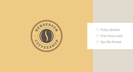 Coffeeshop natural coffee bean circle seal stamp old style logo design template vector flat illustration. Caffeine morning aroma strong drink menu shop store cafe minimalist creative logotype