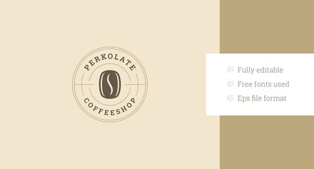Coffee shop aroma caffeine bean circle stamp logo design template vector flat illustration. Fresh natural fragrance morning drink store cafe cafeteria decorative old style minimalist logotype