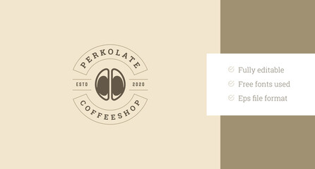 Coffeeshop natural coffee bean retro circle logo design template vector flat illustration. Traditional morning caffeine hot beverage cafe cafeteria minimalist old style logotype brand emblem