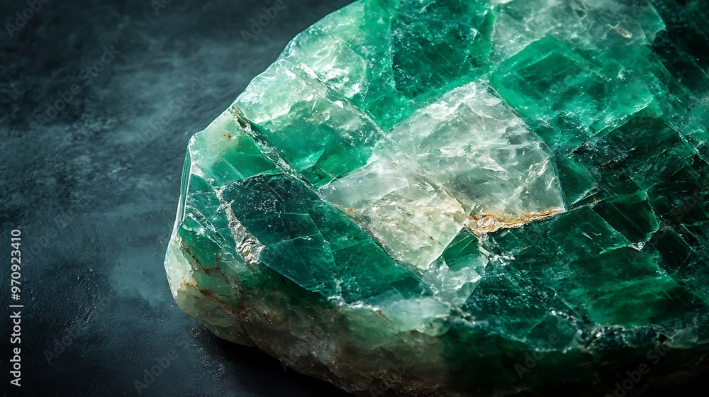 Poster a smooth, polished emerald stone background with a subtle shine and a large space for text