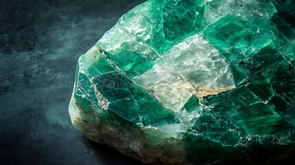 Fototapeta premium A smooth, polished emerald stone background with a subtle shine and a large space for text 