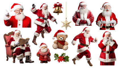 PNG Santa Claus element set, transparent background