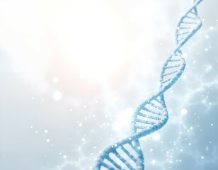 DNA helixes are surrounded by bright, ethereal energy waves, floating in a white background Science and Technology concept