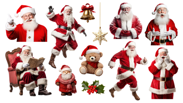 PNG Santa Claus element set, transparent background - Powered by Adobe