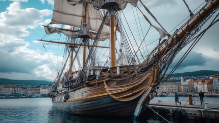 Obraz premium Majestic Tall Ship Docked in a Harbor