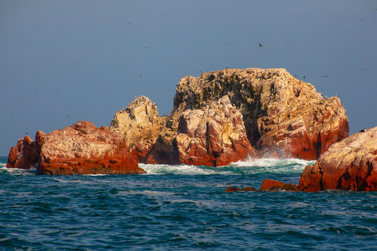 Lots of birds on Ballestas Islands national reserve, Paracas, Peru