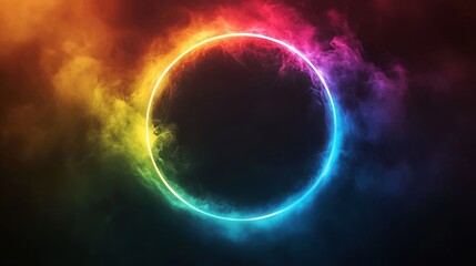 Luminous circle with multiple colors like a rainbow on a black background