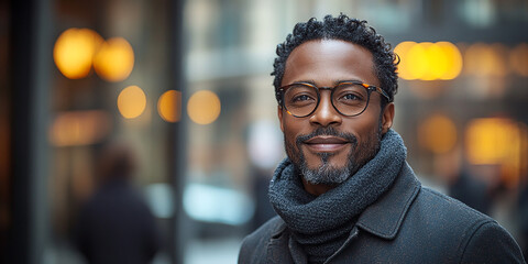 Fototapeta premium Portrait of an attractive dark-skinned man wearing glasses