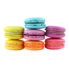 Fototapeta premium A colorful assortment of macarons stacked neatly, each with a unique flavor, isolated on a clean white background