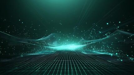 A captivating digital landscape featuring glowing particles and futuristic lines in a harmonious green tone.