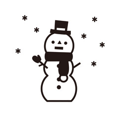 かわいい雪だるまの線画イラスト、大きな雪だるまの黒いアウトラインのアイコン