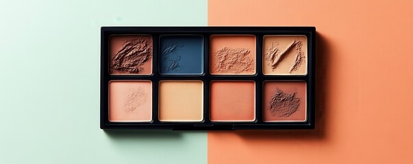 Eyeshadow Palette with Swatch Samples on Colorful Background