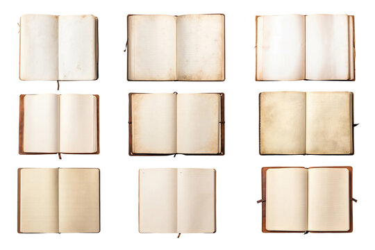 Vintage open notebook  png element set, transparent background