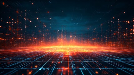 Fototapeta premium A futuristic digital landscape featuring glowing lines and vibrant colors, representing technology and innovation.