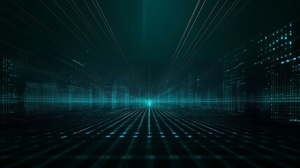 A futuristic digital landscape featuring neon lines and glowing grids, perfect for technology and sci-fi themes in stock imagery.