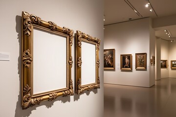 Two ornate golden picture frames with intrici