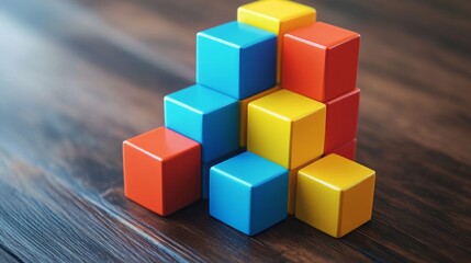 Obraz premium Dynamic 3D SWOT analysis with bold, colorful blocks representing strengths and weaknesses, visually striking and organized for clear business insights