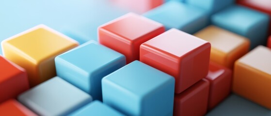 Obraz premium Vivid 3D blocks for SWOT analysis, focusing on strengths and weaknesses with dynamic colors and a sleek, professional layout for business visualization