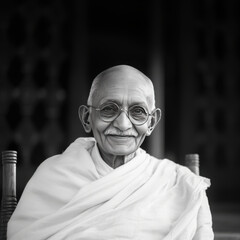 Serene portrait of Mahatma Gandhi, Father of the Nation, symbol of non-violence, inspiring peace and equality