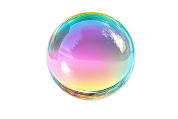 Colorful translucent soap bubble with rainbow hues and reflections. Bright and shiny transparent sphere against a transparent background.