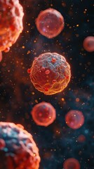 Fototapeta premium Abstract microscopic view of virus or microorganism molecular structure particle or cell in a science research laboratory or medical study Concept of microbiology nanotechnology medical technology