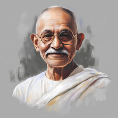 Serene portrait of Mahatma Gandhi, Father of the Nation, symbol of non-violence, inspiring peace and equality