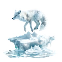 Arctic Fox Leaping Gracefully Amidst Swirling Snowflakes AI Generative
