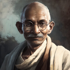 Serene portrait of Mahatma Gandhi, Father of the Nation, symbol of non-violence, inspiring peace and equality