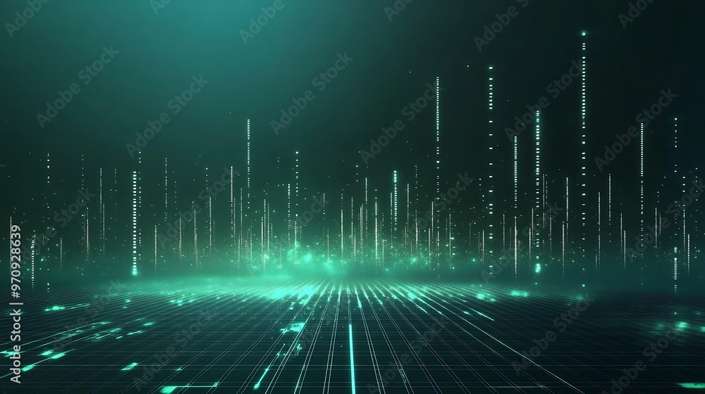 Poster a futuristic digital landscape with glowing lines and structures, representing advanced technology a