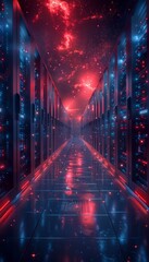 Explore the abstract realm of network information, where science and technology converge in a digital landscape. Delve into the heart of data centers, where fiber optic cables form the backbone