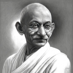 Serene portrait of Mahatma Gandhi, Father of the Nation, symbol of non-violence, inspiring peace and equality