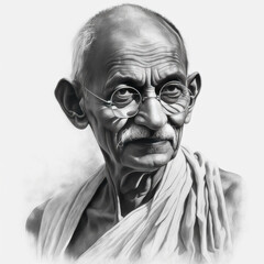 Serene portrait of Mahatma Gandhi, Father of the Nation, symbol of non-violence, inspiring peace and equality