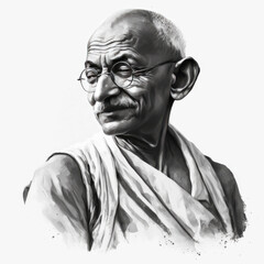 Serene portrait of Mahatma Gandhi, Father of the Nation, symbol of non-violence, inspiring peace and equality