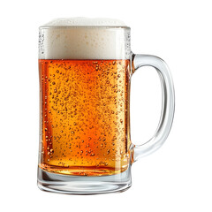 Sparkling amber beer in a clear glass mug on a transparent background, png image, beer graphic resource