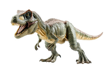 Fototapeta premium Detailed plastic dinosaur toy, representing a fierce ancient creature with sharp teeth and realistic texture, isolated on transparent background.
