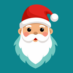 Santa Claus is wearing a bright red hat and has a fluffy white beard