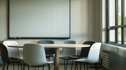 Fototapeta premium Modern meeting room with round table and whiteboard