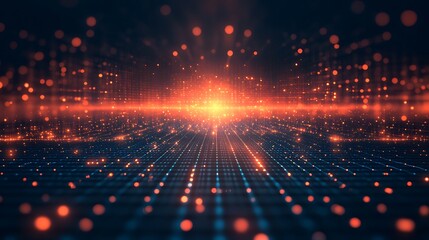 Obraz premium A mesmerizing digital landscape filled with glowing particles, creating a futuristic ambiance in vibrant colors and light patterns.