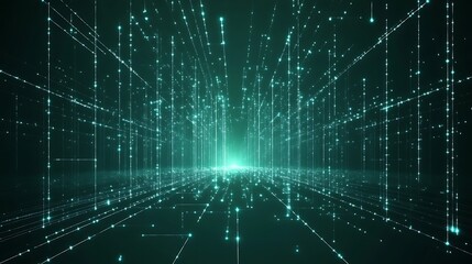 A stunning abstract representation of digital matrix with glowing particles, perfect for tech and futuristic themes.