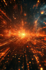 Fototapeta premium Abstract fractal burst Futuristic tunnel digital dark orange background with a glowing light and line of lights. Generative ai