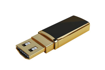 Elegant gold and black USB flash drive isolated on transparent background. perfect for data storage and electronic device concepts.