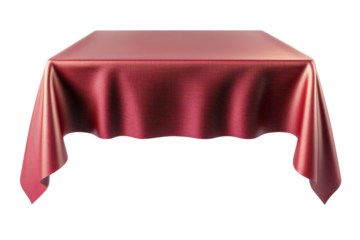 Elegant red satin tablecloth draped over a square table, creating a luxurious and sophisticated setting for dining or special occasions.