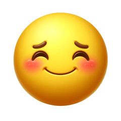 Blushing face and a shy smile emoji on transparent background.