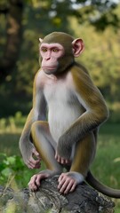 Naklejka premium Monkey sitting on a log