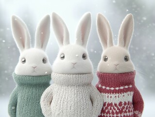 Obraz premium A whimsical 3D illustration features a reindeer rabbit outfit set against a snowy forest backdrop.