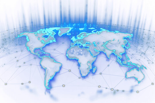 Fototapeta PNG Digital world network technology glowing map.