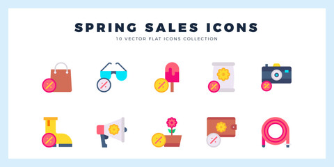 10 Spring Sales Flat icons pack. vector illustration.