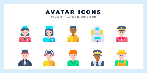 10 Avatar Flat icons pack. vector illustration.